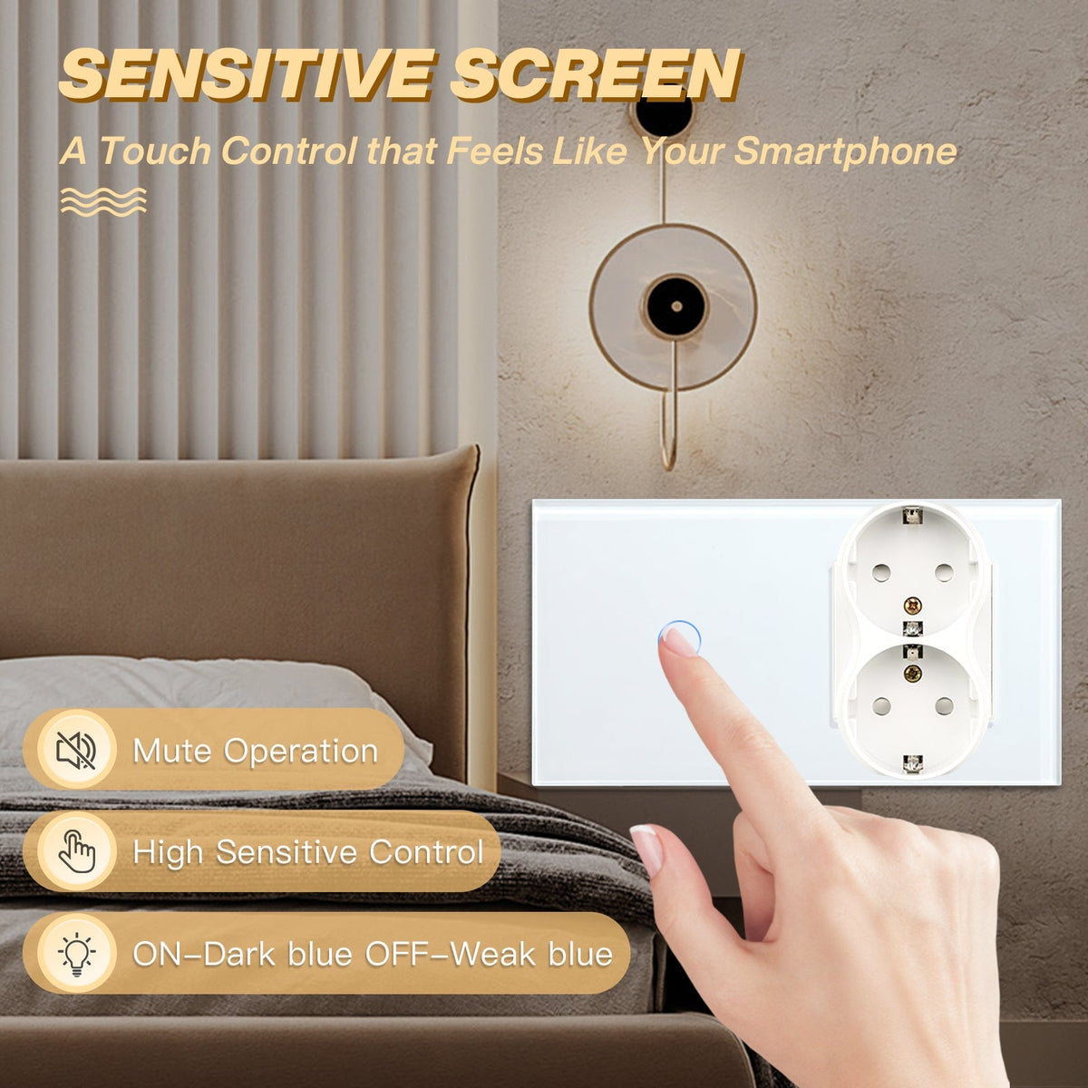BSEED WiFi 1/2/3 Gang Light Switch With Normal EU Socket
