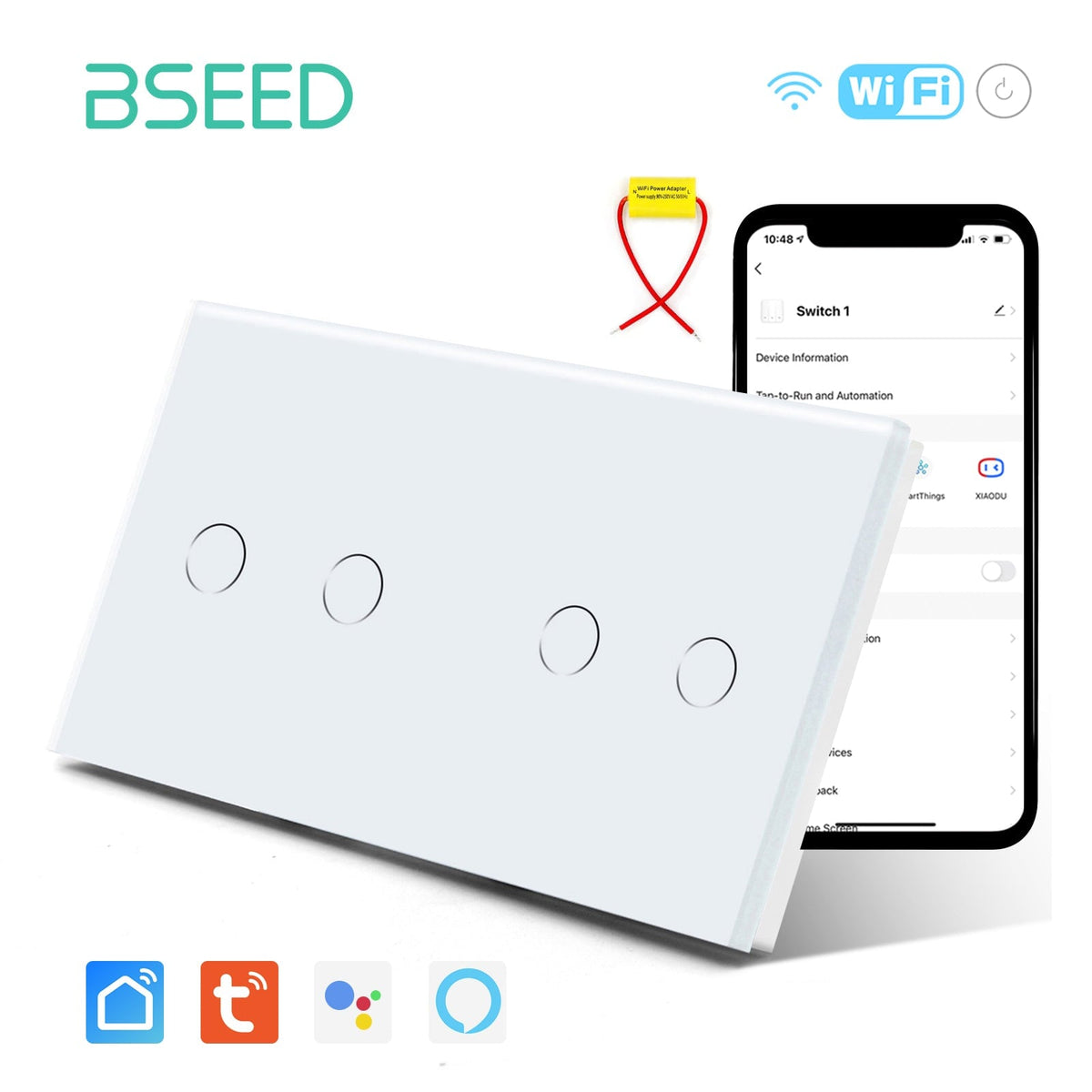 Bseed Crystal Glass Panel Switch Wifi Light Switches 2packs 1Gang