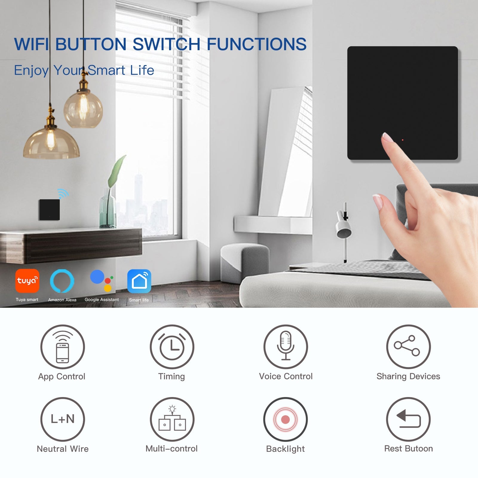 BSEED WiFi Automatic Rebound Smart Wall Light Switches Neutral Switch Bseedswitch 