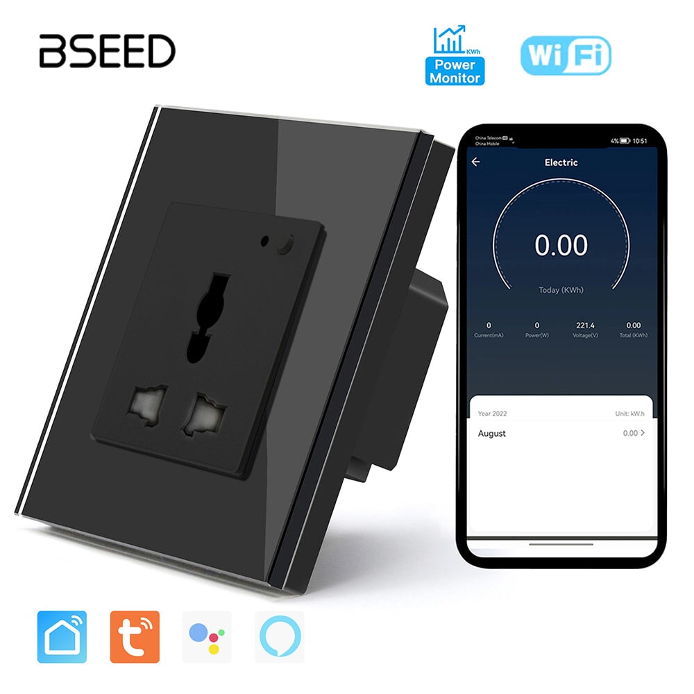 BSEED Smart WiFi Multi-Function Wall Sockets with Energy monitoring Bseedswitch Black Signle 
