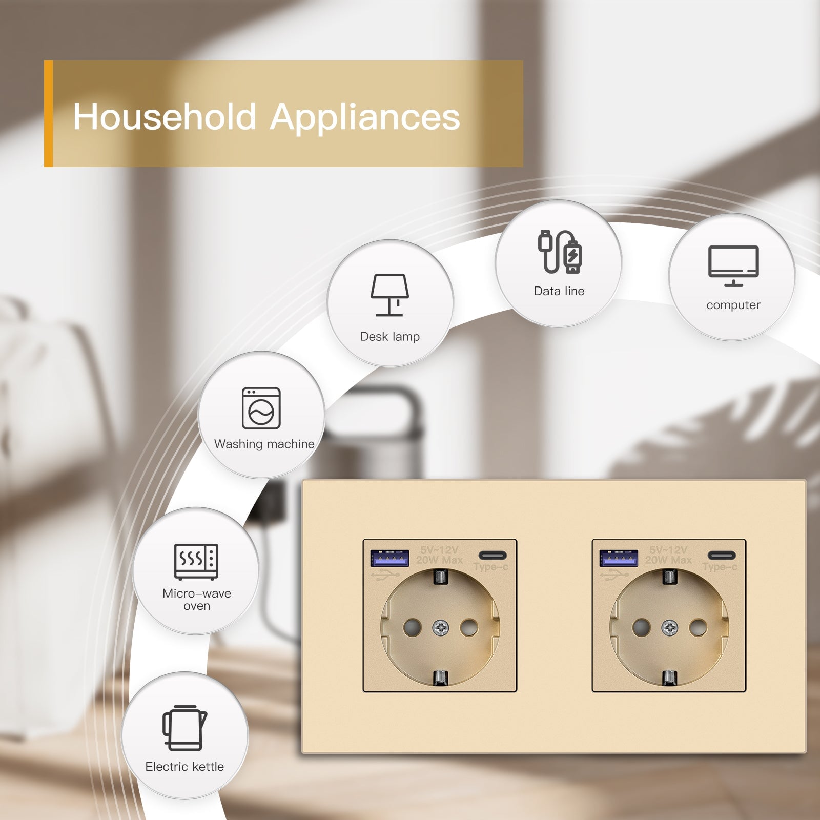 BSEED EU sockets with 20W PD Fast Charge Type-C PC Panel Power Outlets & Sockets Bseedswitch 