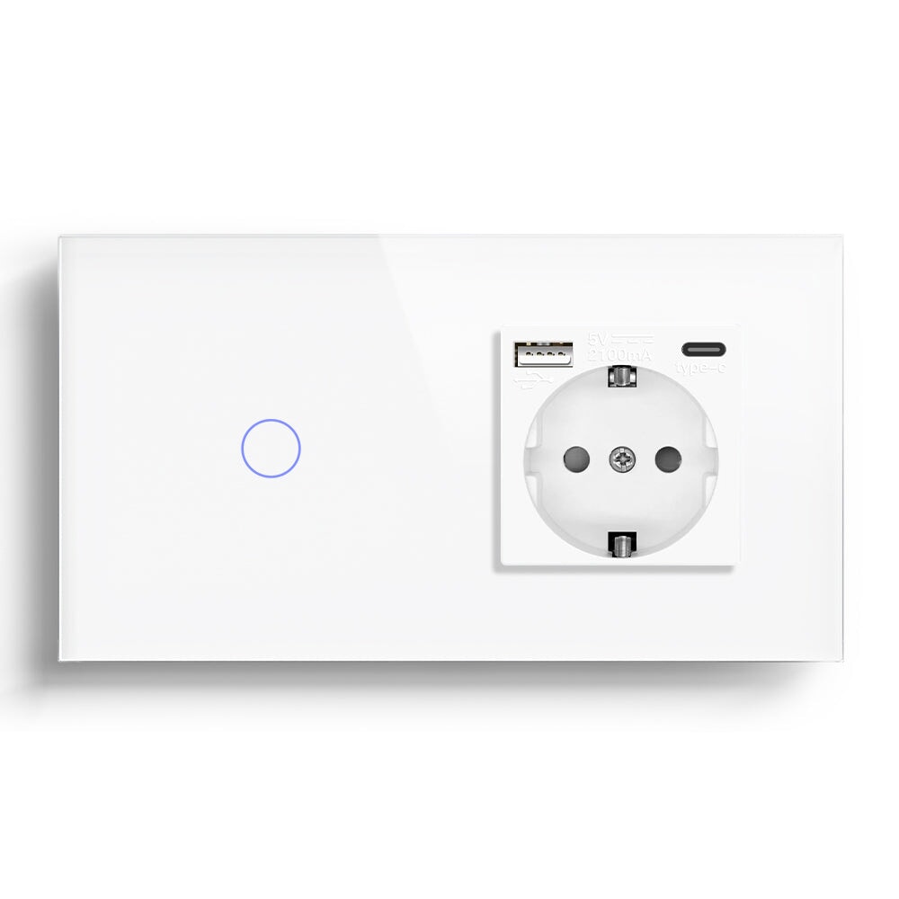 BSEED Smart Touch Switches 1/2/3 Gang Wifi Light Switch Plus EU Wall USB Socket Type-c Smart Life Google Alexa App Control Light Switches Bseedswitch 