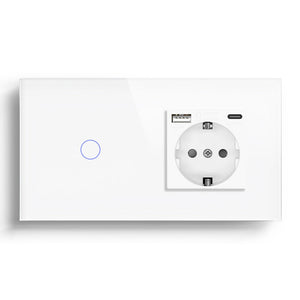 BSEED 1/2/3 Gnag 1/2/3 Way Light Switch With EU Socket With Type-C Wall Socket Power Outlets & Sockets Bseedswitch White Touch Switch 1 Gang with Socket 1 Way