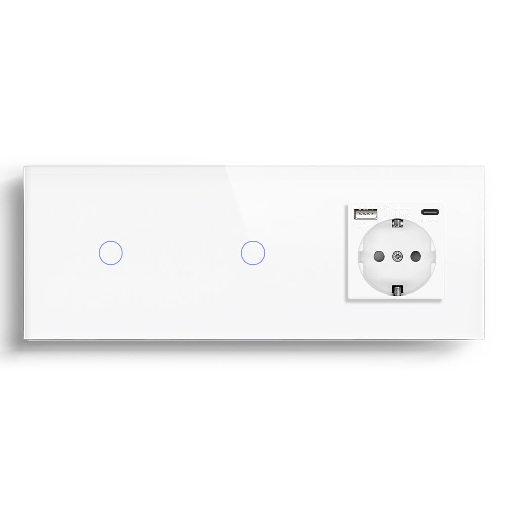 Double Wifi Light Switch neutral line with Eu socket type-c Plug 2.1A 228mm Light Switches Bseedswitch 