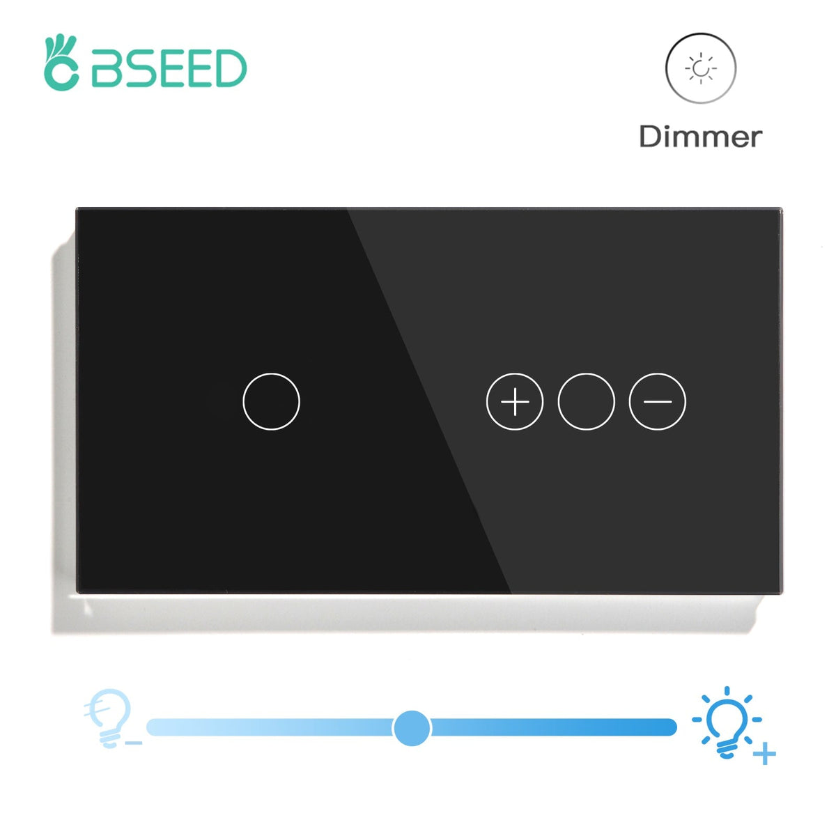 Bseed Touch Light Switch 1/2/3 Gang 1Way With Dimmer Switch Glass Panel 157mm Light Switches Bseedswitch Black 1Gang Switch+1gang 1way Dimmer Switch 