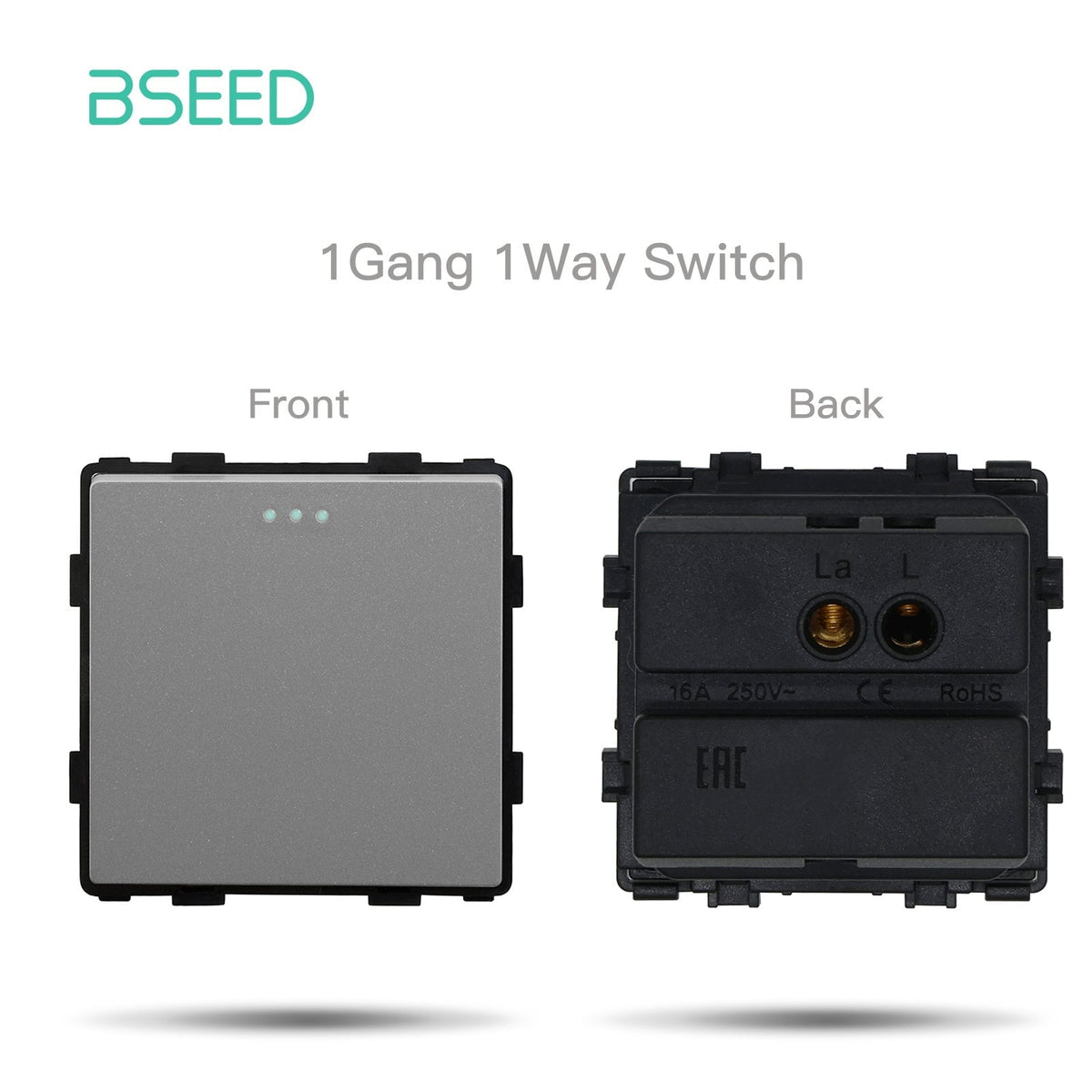 Bseed 1/2/3 Gang 1/2/3 Way Button Light Switch Function Key Touch Control Cross Switch Light Switches Bseedswitch Grey 1Gang 1Way