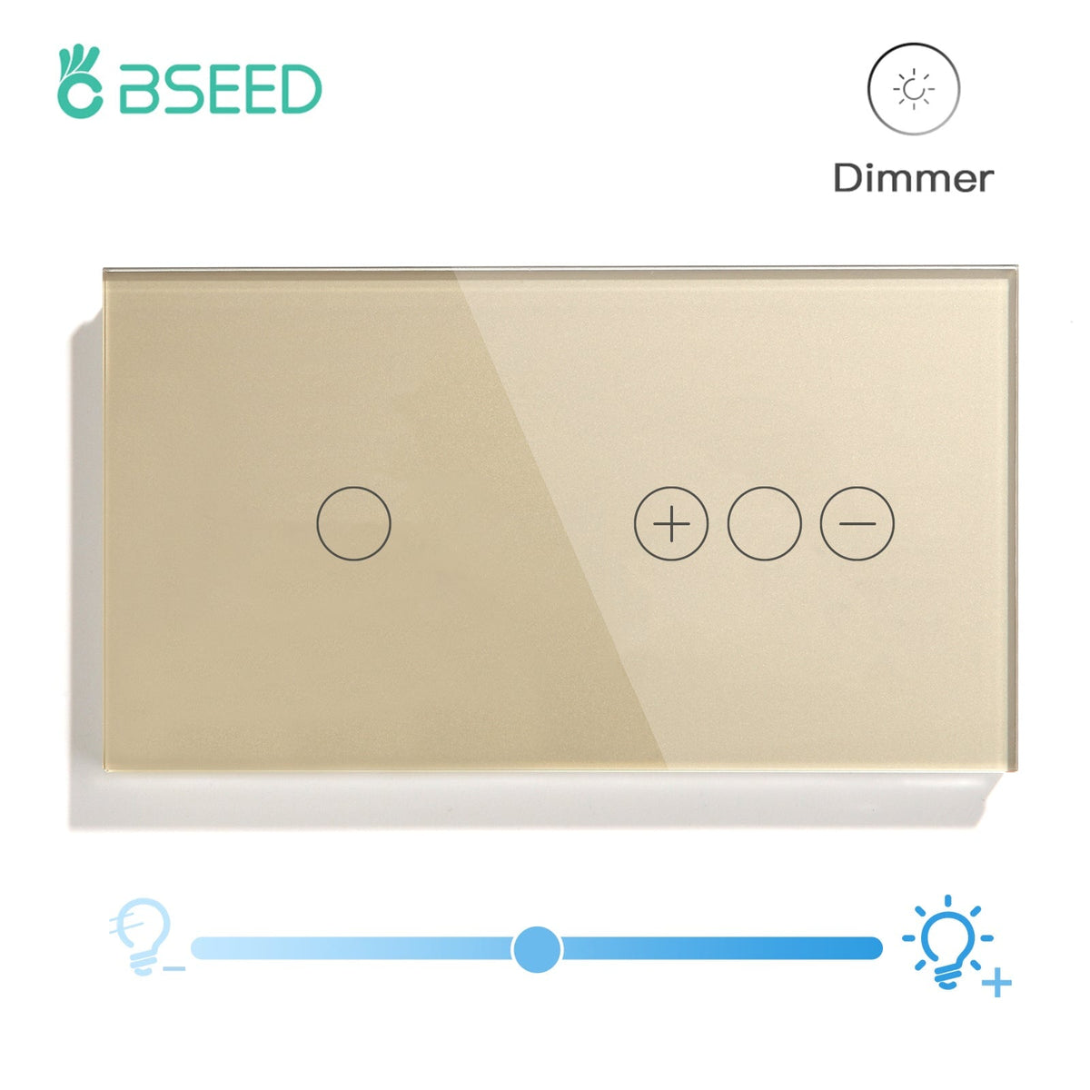 Bseed Touch Light Switch 1/2/3 Gang 1Way With Dimmer Switch Glass Panel 157mm Light Switches Bseedswitch Gold 1Gang Switch+1gang 1way Dimmer Switch 