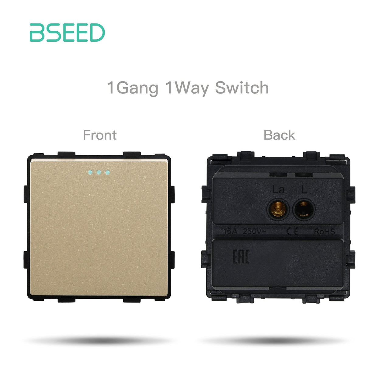 Bseed 1/2/3 Gang 1/2/3 Way Button Light Switch Function Key Touch Control Cross Switch Light Switches Bseedswitch Gold 1Gang 1Way