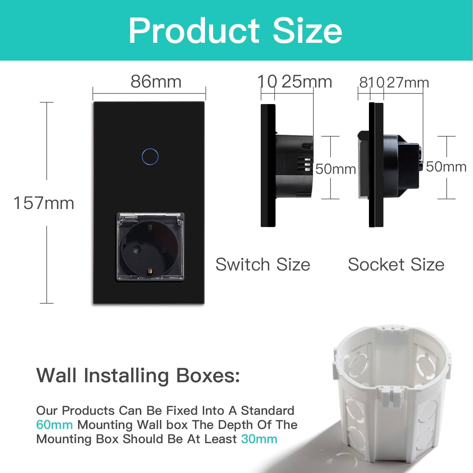 Bseed 1/2/3 Gang 1/2/3 Way Touch Light Switch with Waterproof Eu Socket 300W Wall Plates & Covers Bseedswitch 