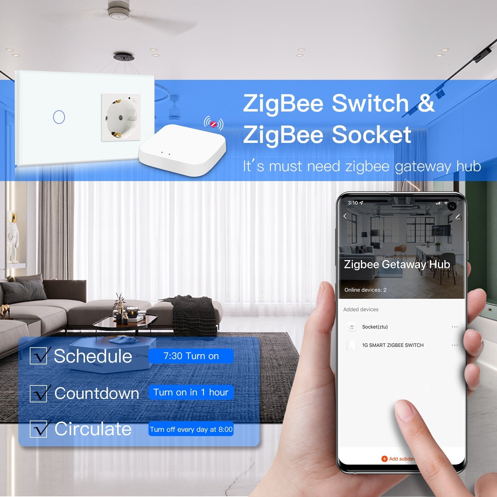 Bseed Zigbee Light Switch 1/2/3 Way With Zigbee Socket with Metering Light Switches Bseedswitch 