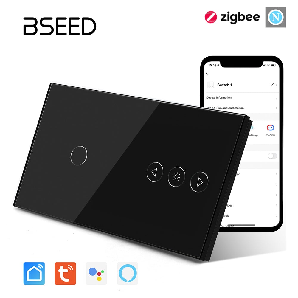 Bseed Zigbee 1/2/3 gang switch with Touch Light Dimmer Smart Switch Light Switches Bseedswitch Black 1Gang 