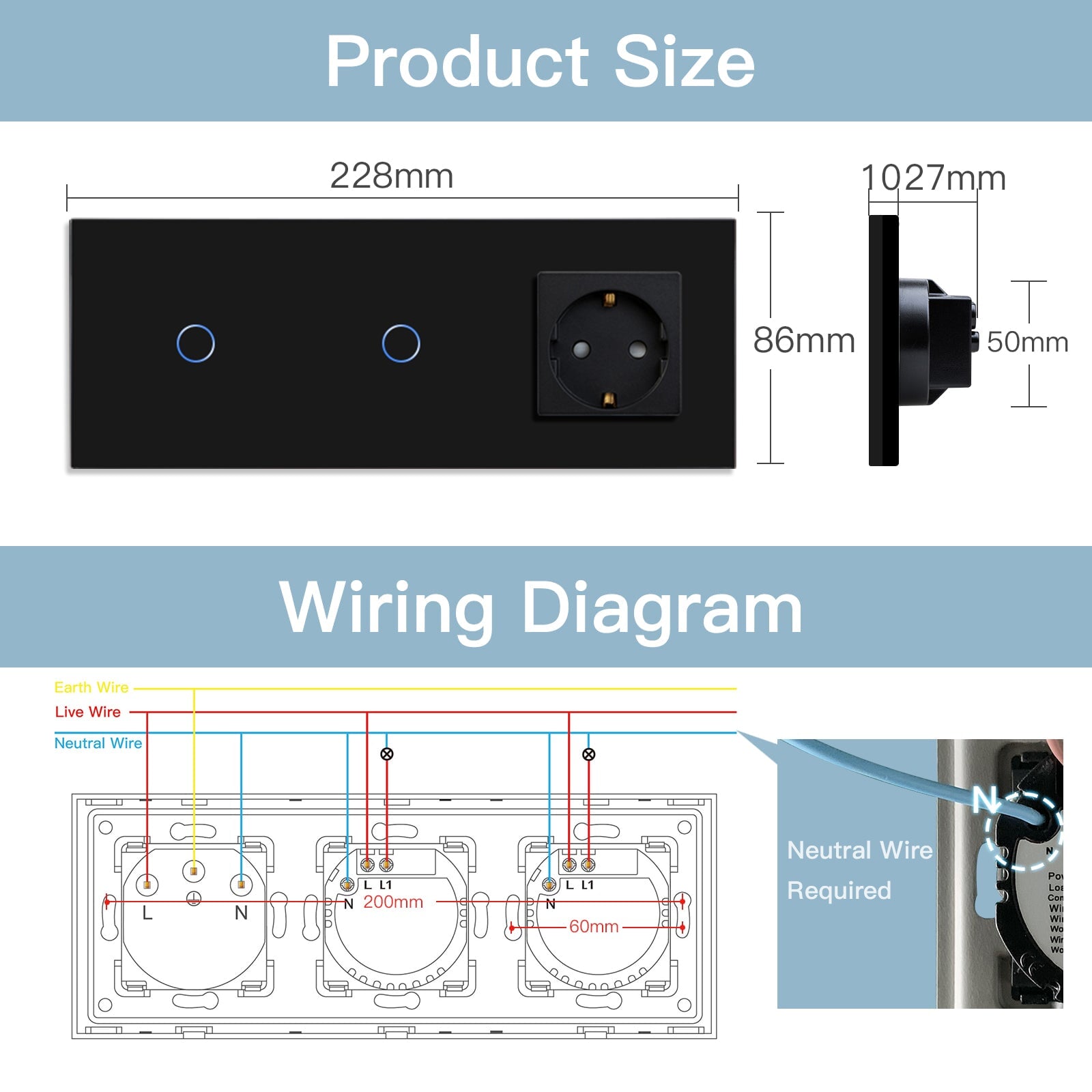 Bseed Smart WiFi Light Switches Multi Control With EU Normal Standard Wall Socket Light Switches Bseedswitch 