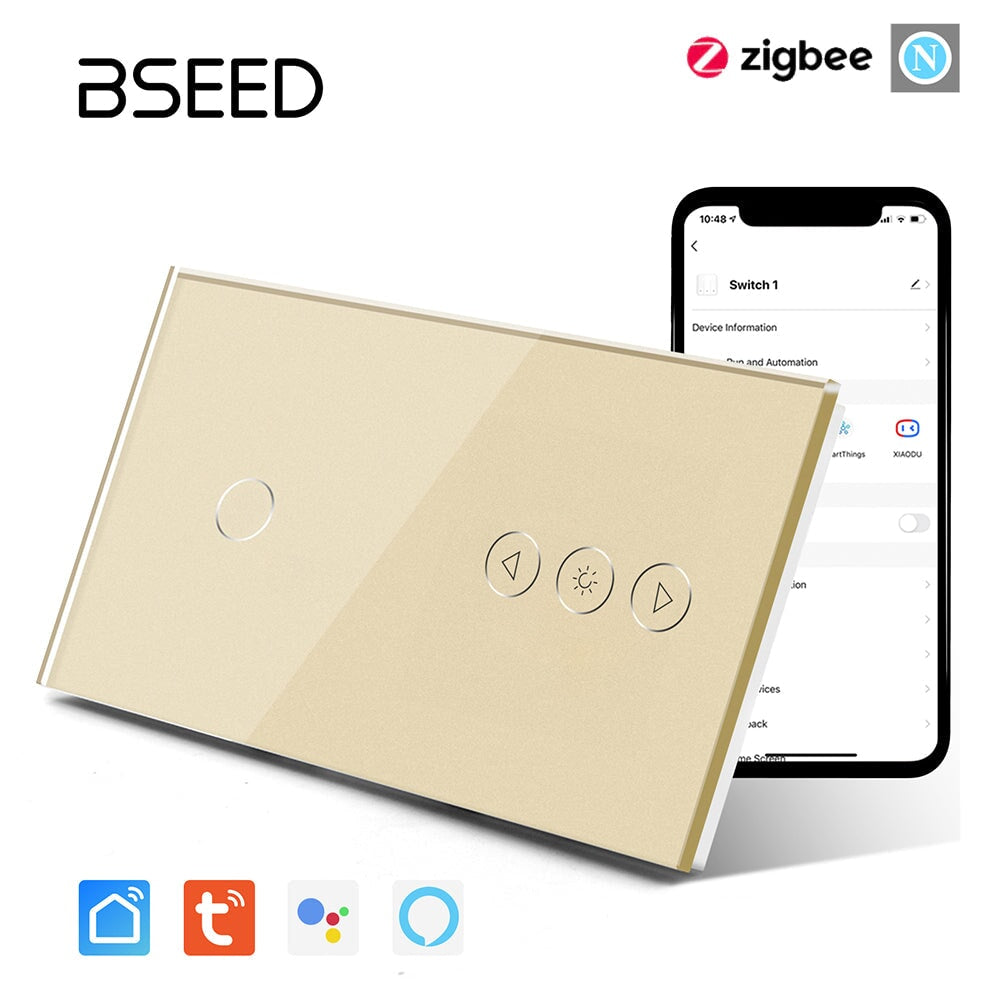 Bseed Zigbee 1/2/3 gang switch with Touch Light Dimmer Smart Switch Light Switches Bseedswitch Golden 1Gang 