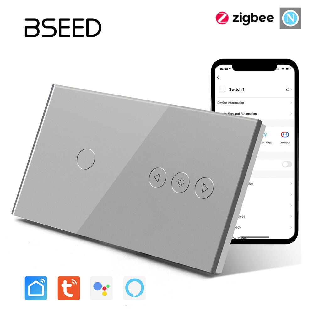 Bseed Zigbee 1/2/3 gang switch with Touch Light Dimmer Smart Switch Light Switches Bseedswitch Grey 1Gang 