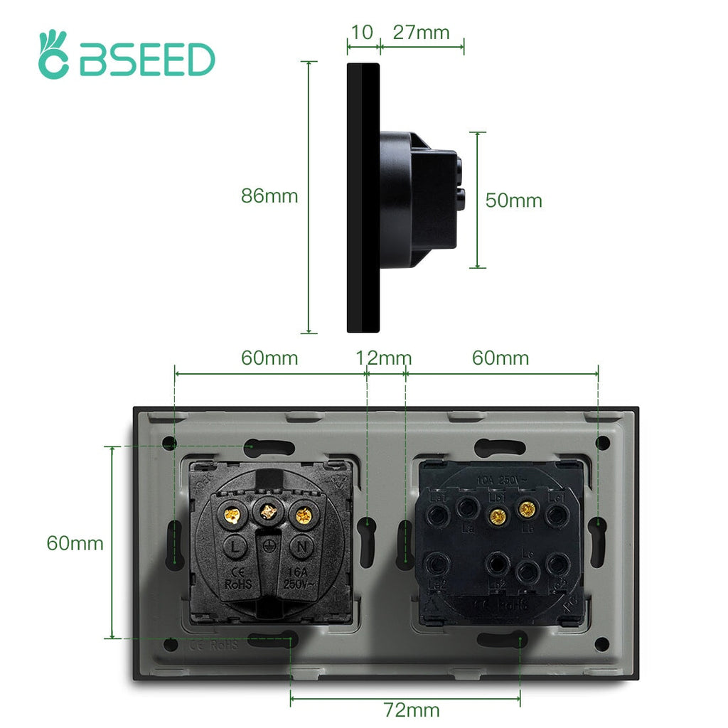 BSEED Mechanical 1/2/3 Gang 1/2Way Touch Light Switch With Normal Eu S ...