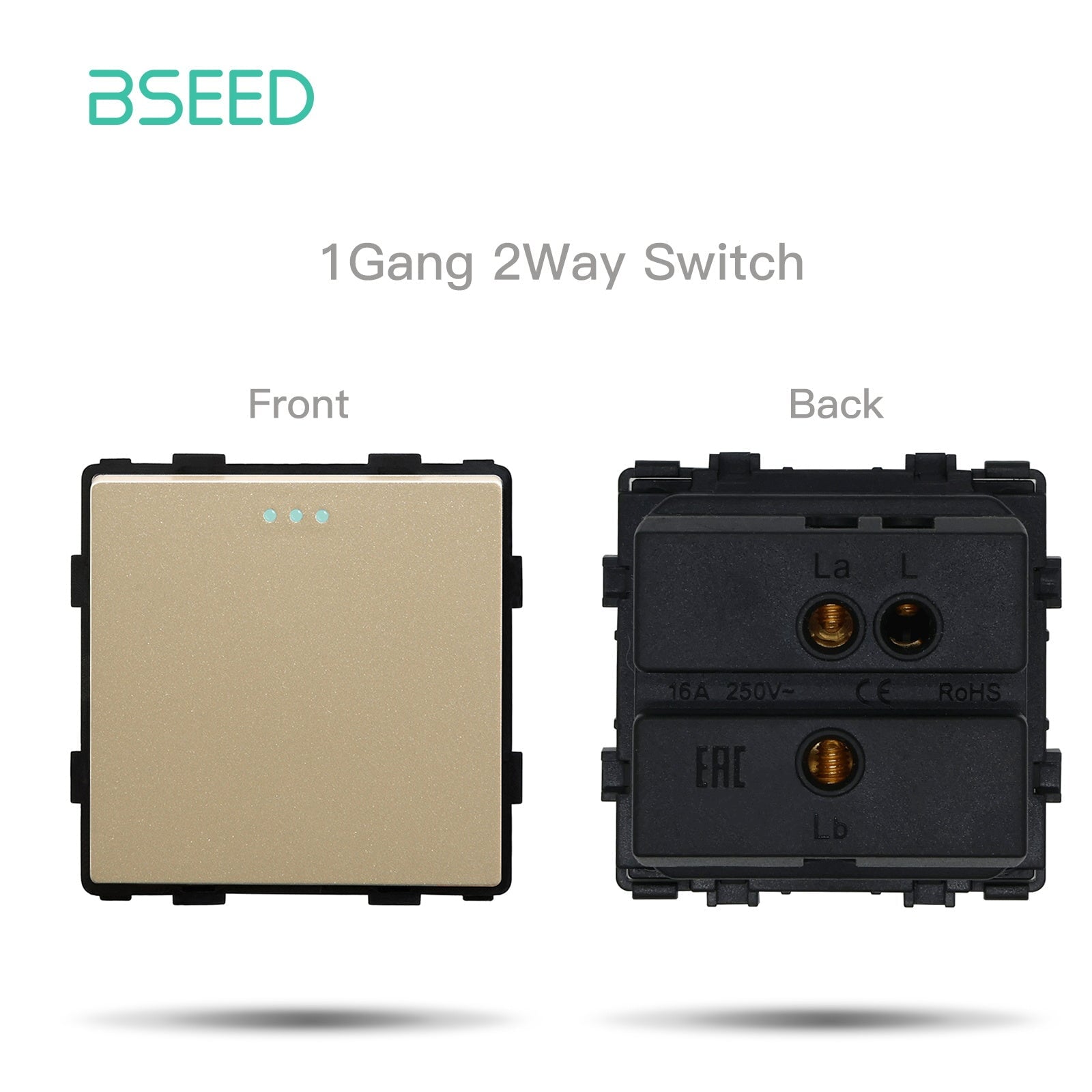 Bseed 1/2/3 Gang 1/2/3 Way Button Light Switch Function Key Touch Control Cross Switch Light Switches Bseedswitch Gold 1Gang 2Way