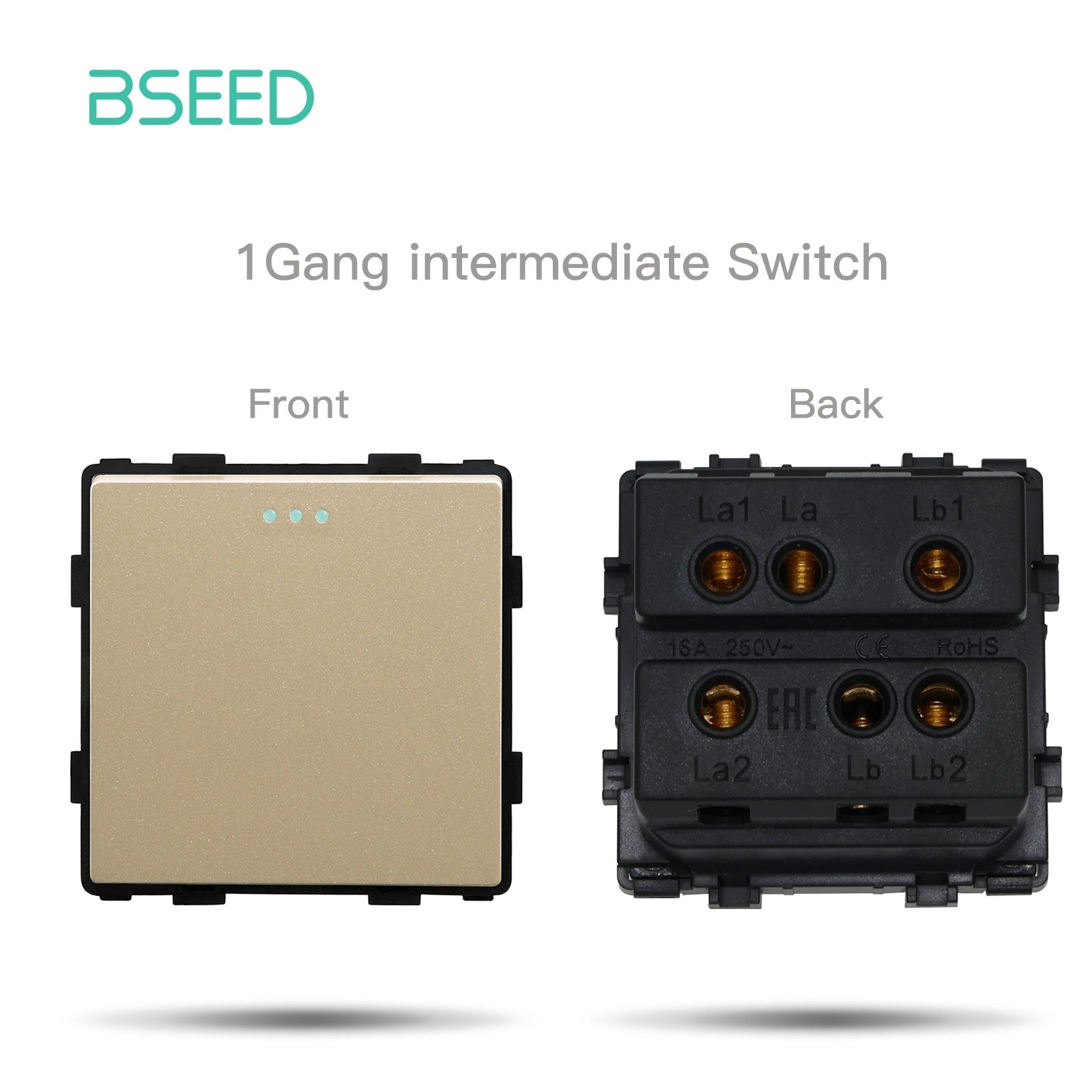 Bseed 1/2/3 Gang 1/2/3 Way Button Light Switch Function Key Touch Control Cross Switch Light Switches Bseedswitch Gold 1Gang 3Way