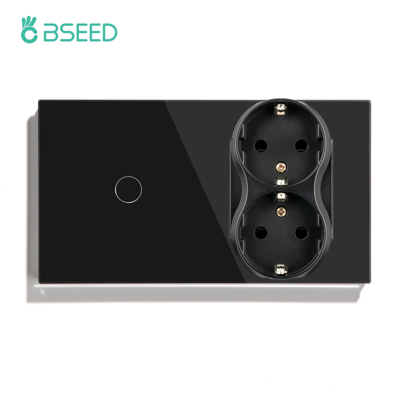 Bseed 1/2/3 Gang 1/2/3 Way Touch Light Switch with Double Eu Socket 300W Wall Plates & Covers Bseedswitch Black 1 Gang 1 Way