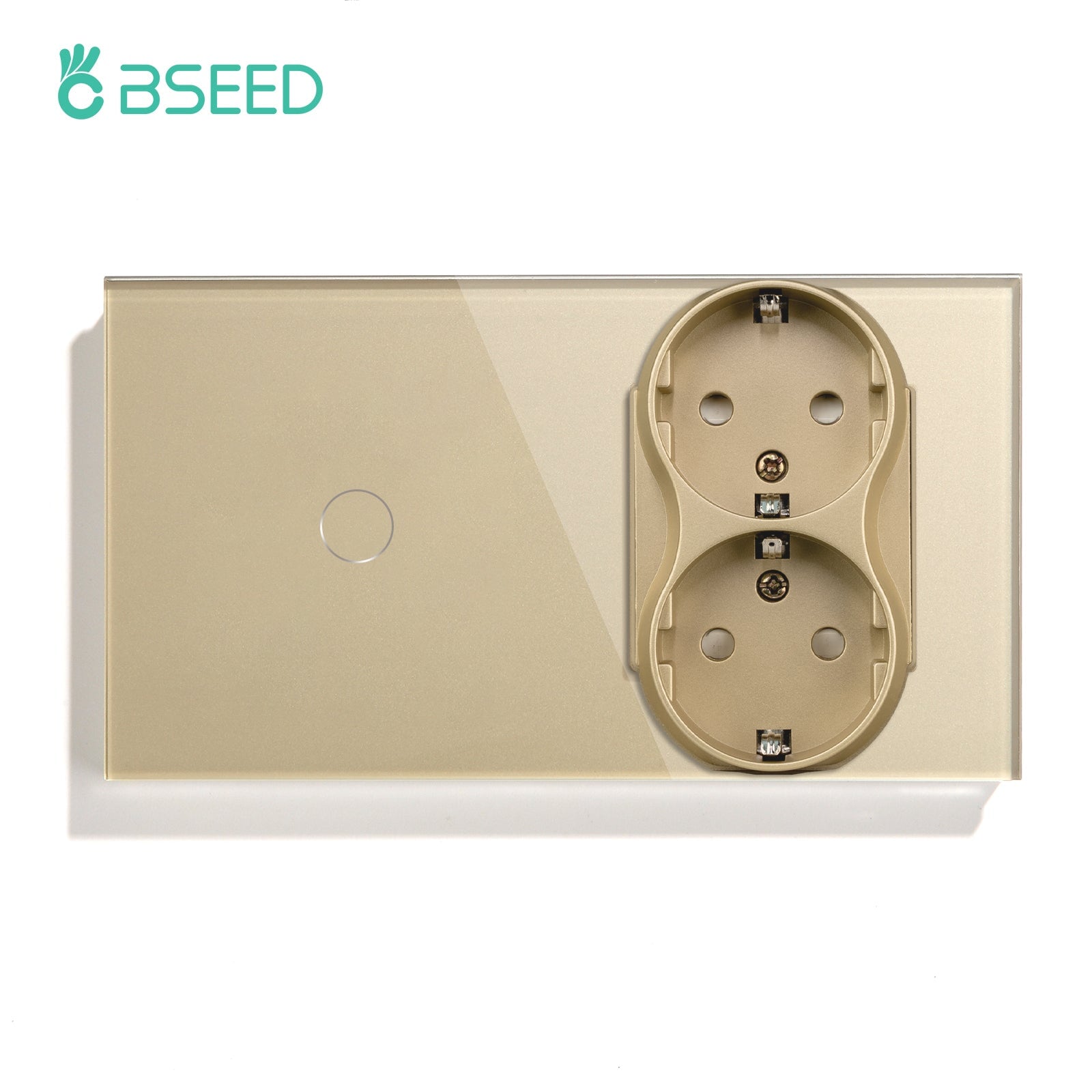 Bseed 1/2/3 Gang 1/2/3 Way Touch Light Switch with Double Eu Socket 300W Wall Plates & Covers Bseedswitch Golden 1 Gang 1 Way