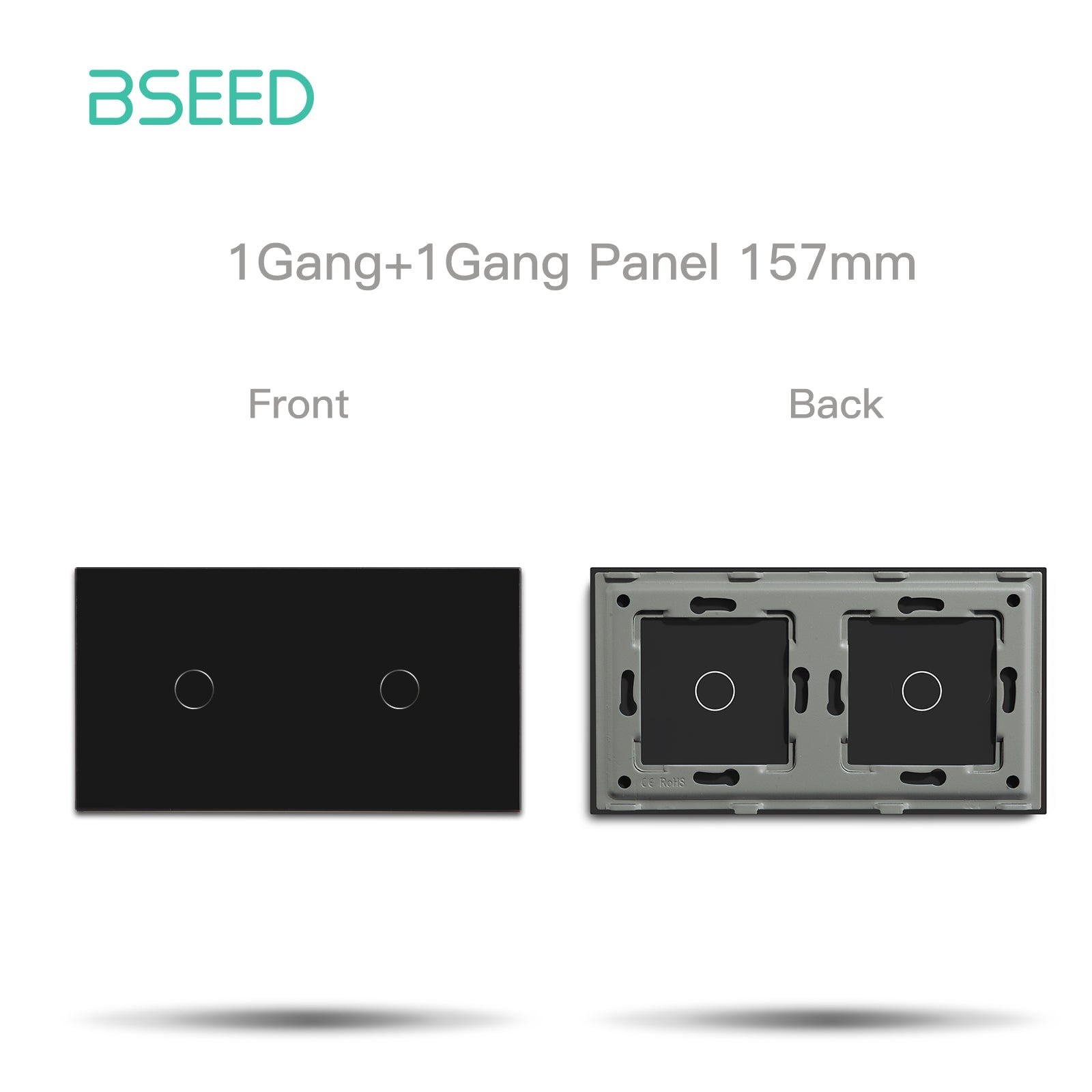 Bseed Glass Panel Light Switch Panel 157mm Double Switch Panel Bseedswitch Black 1+1 