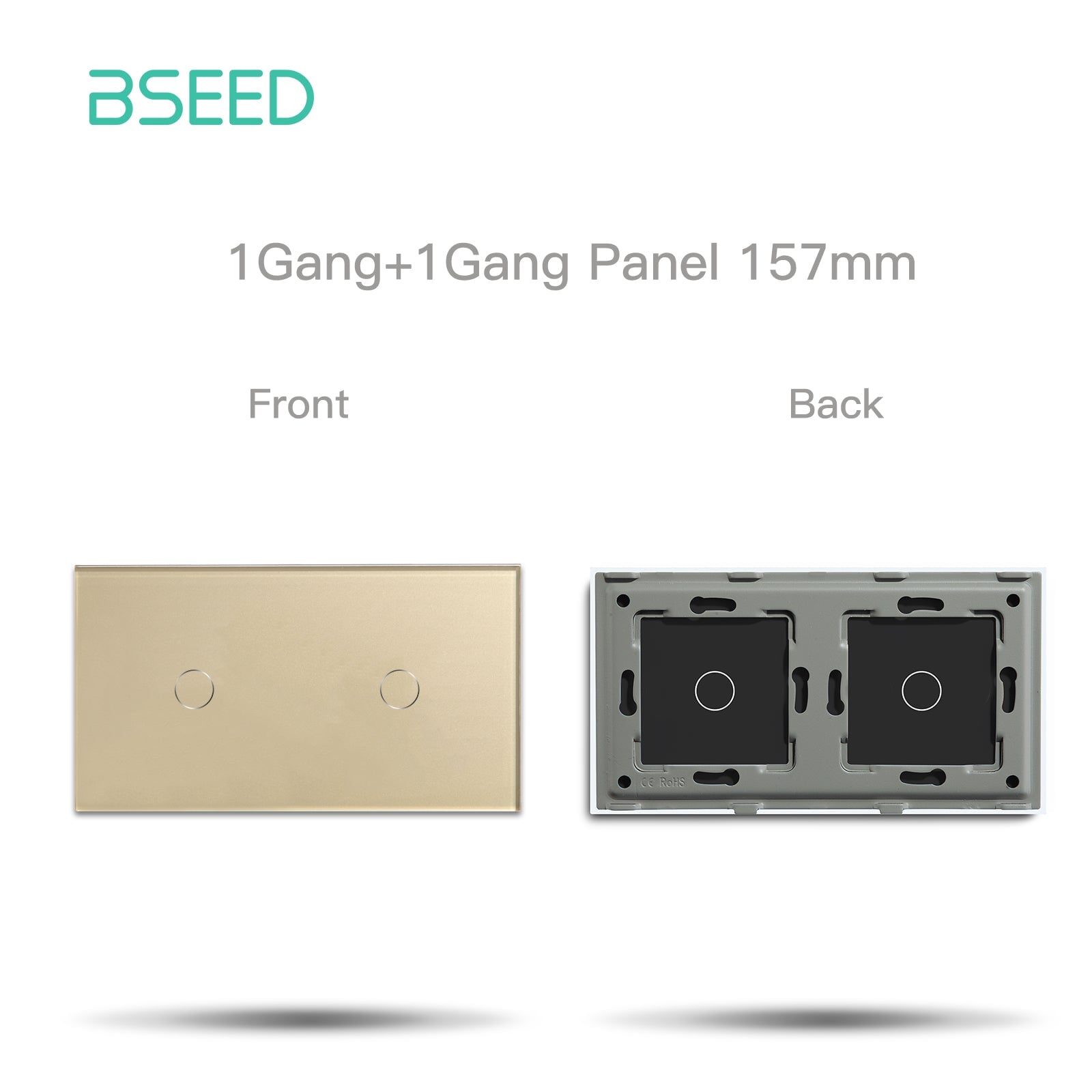 Bseed Glass Panel Light Switch Panel 157mm Double Switch Panel Bseedswitch Golden 1+1 