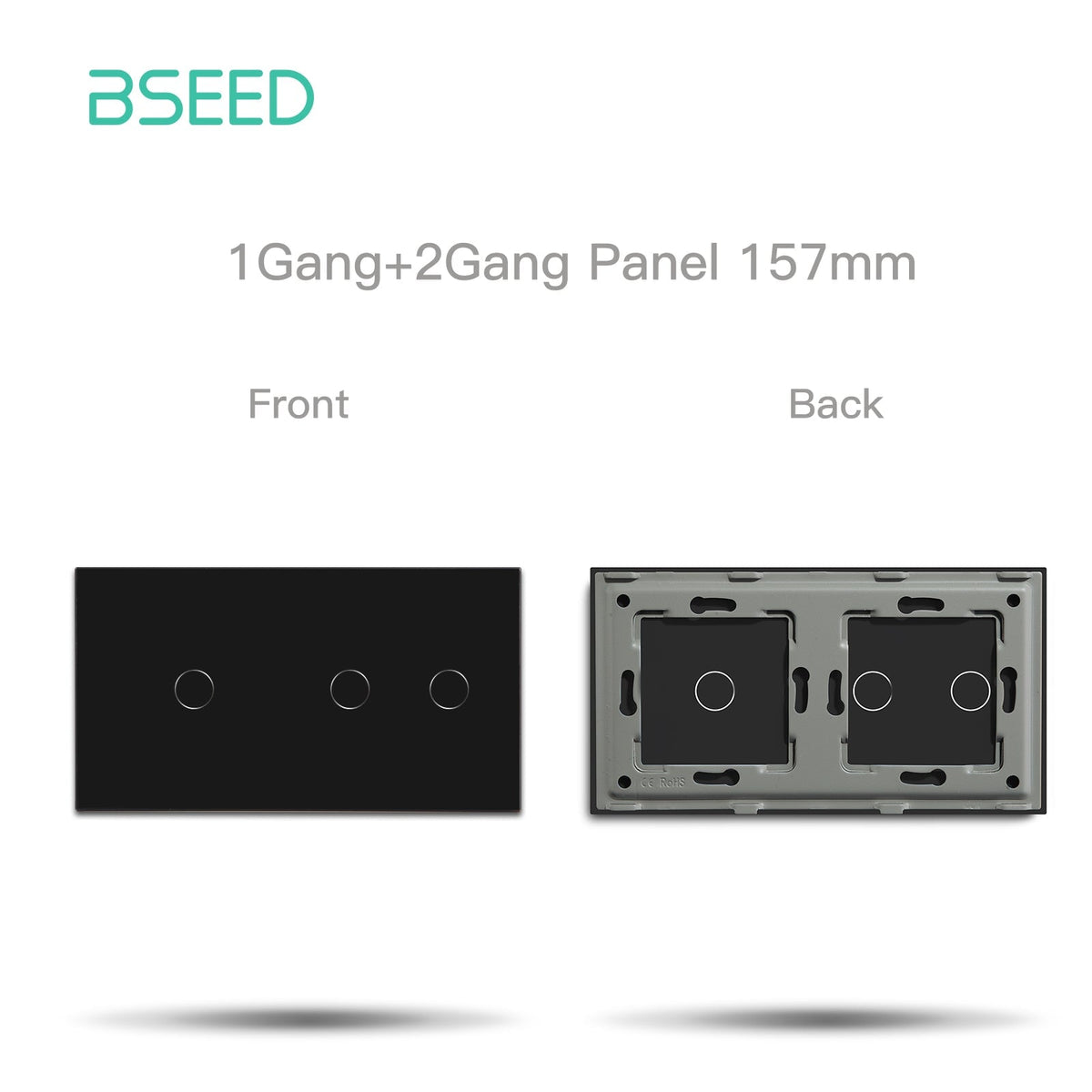 Bseed Glass Panel Light Switch Panel 157mm Double Switch Panel Bseedswitch Black 1+2 