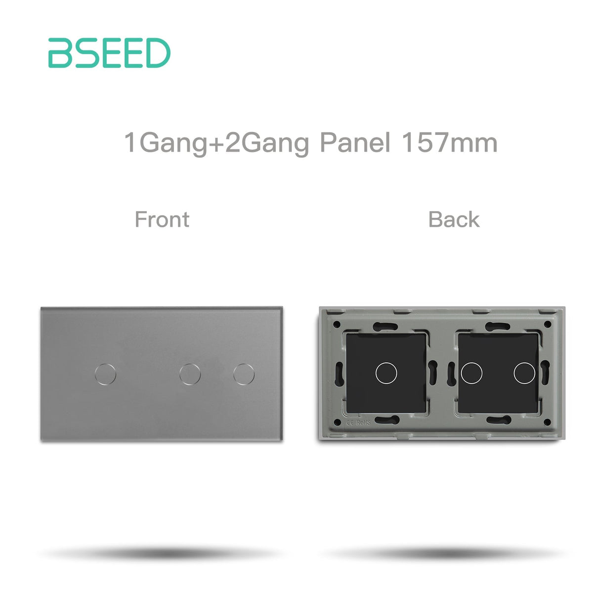 Bseed Glass Panel Light Switch Panel 157mm Double Switch Panel Bseedswitch Grey 1+2 