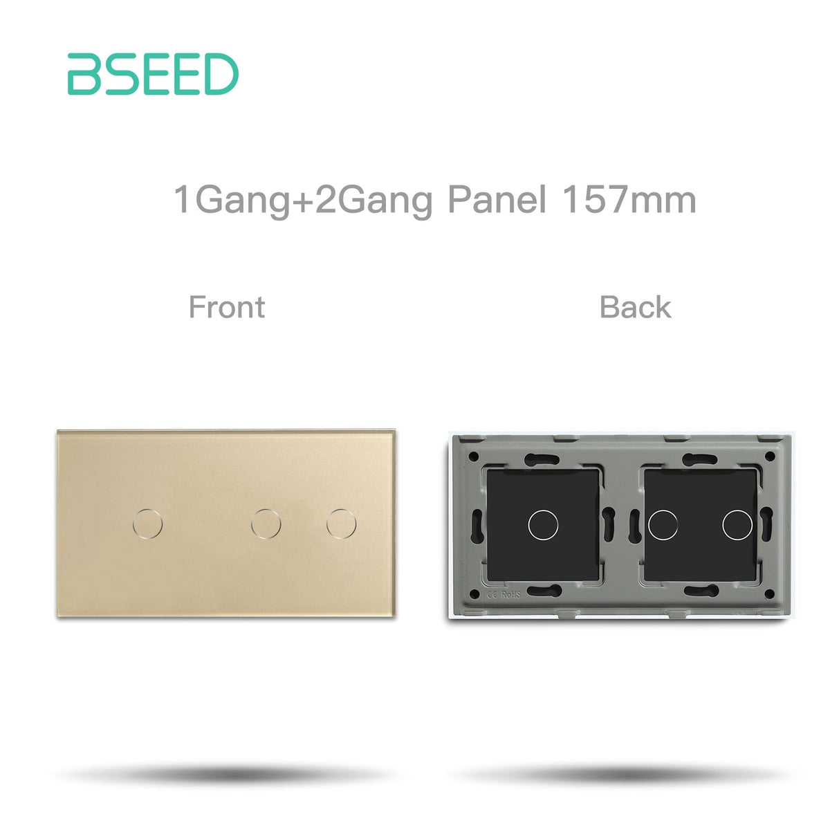 Bseed Glass Panel Light Switch Panel 157mm Double Switch Panel Bseedswitch Golden 1+2 