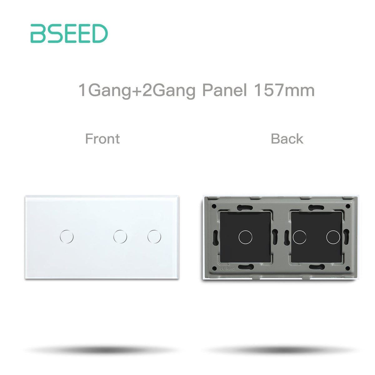 Bseed Glass Panel Light Switch Panel 157mm Double Switch Panel Bseedswitch White 1+2 