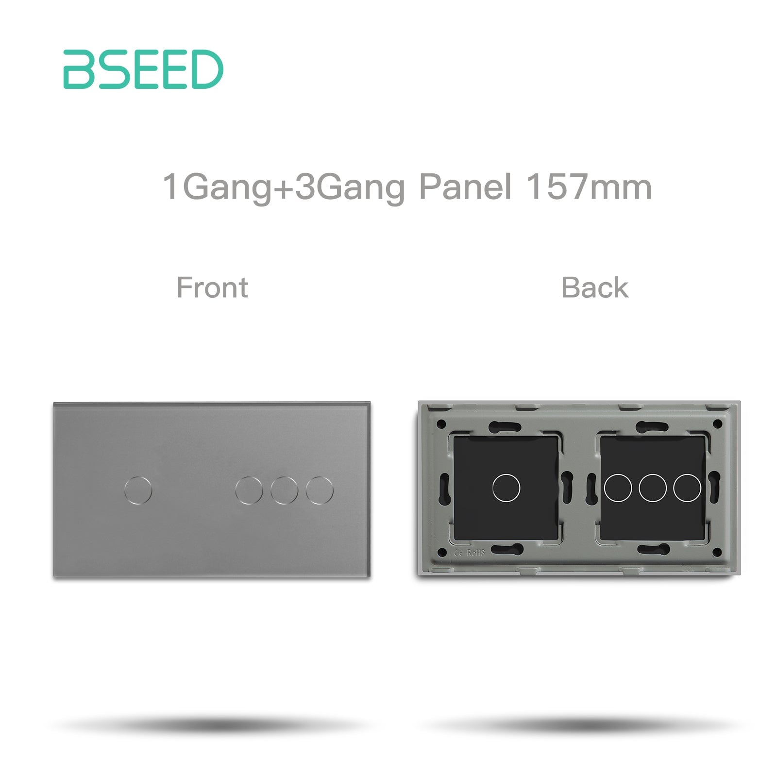 Bseed Glass Panel Light Switch Panel 157mm Double Switch Panel Bseedswitch Grey 1+3 