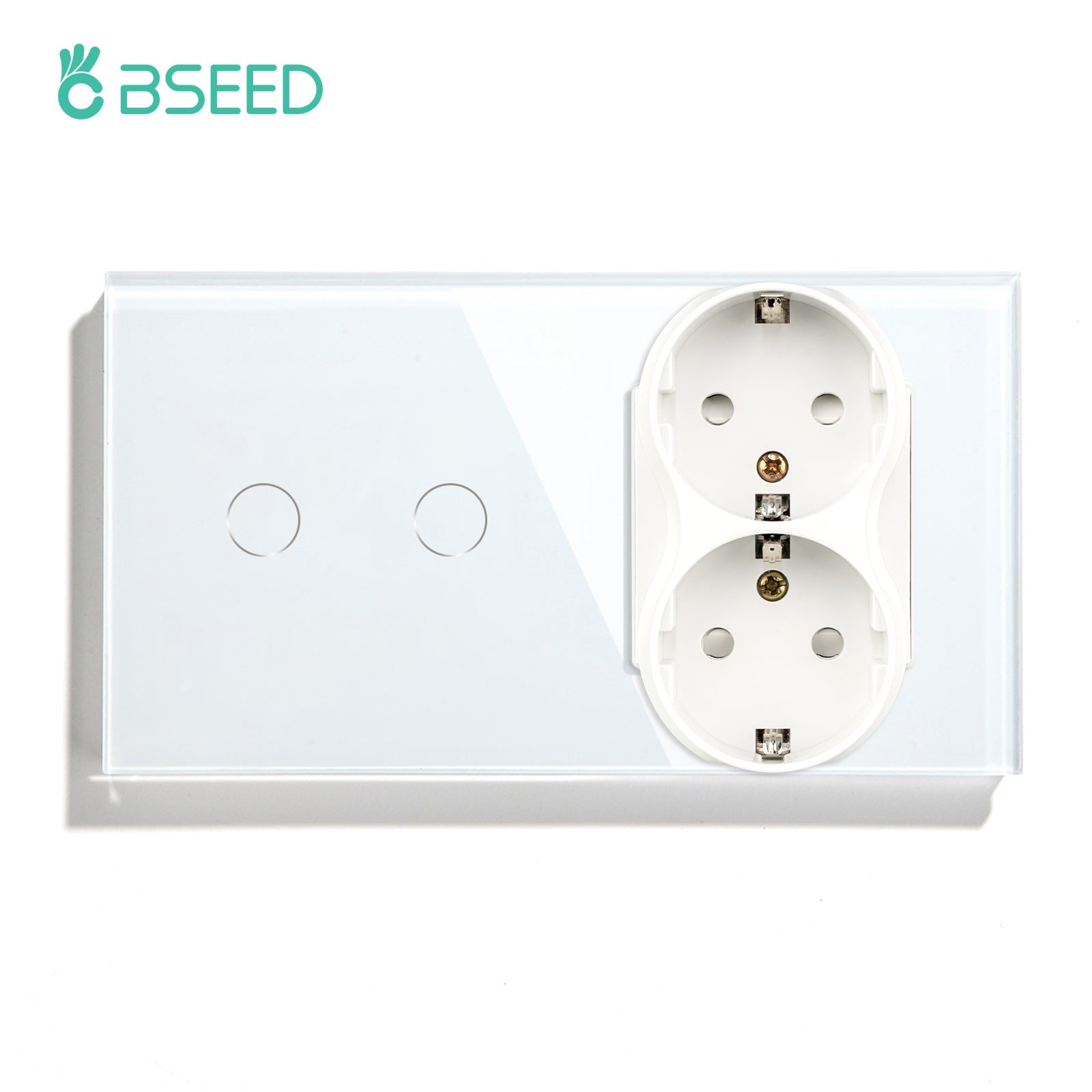 Bseed 1/2/3 Gang 1/2/3 Way Touch Light Switch with Double Eu Socket 300W Wall Plates & Covers Bseedswitch White 2 Gang 1 Way