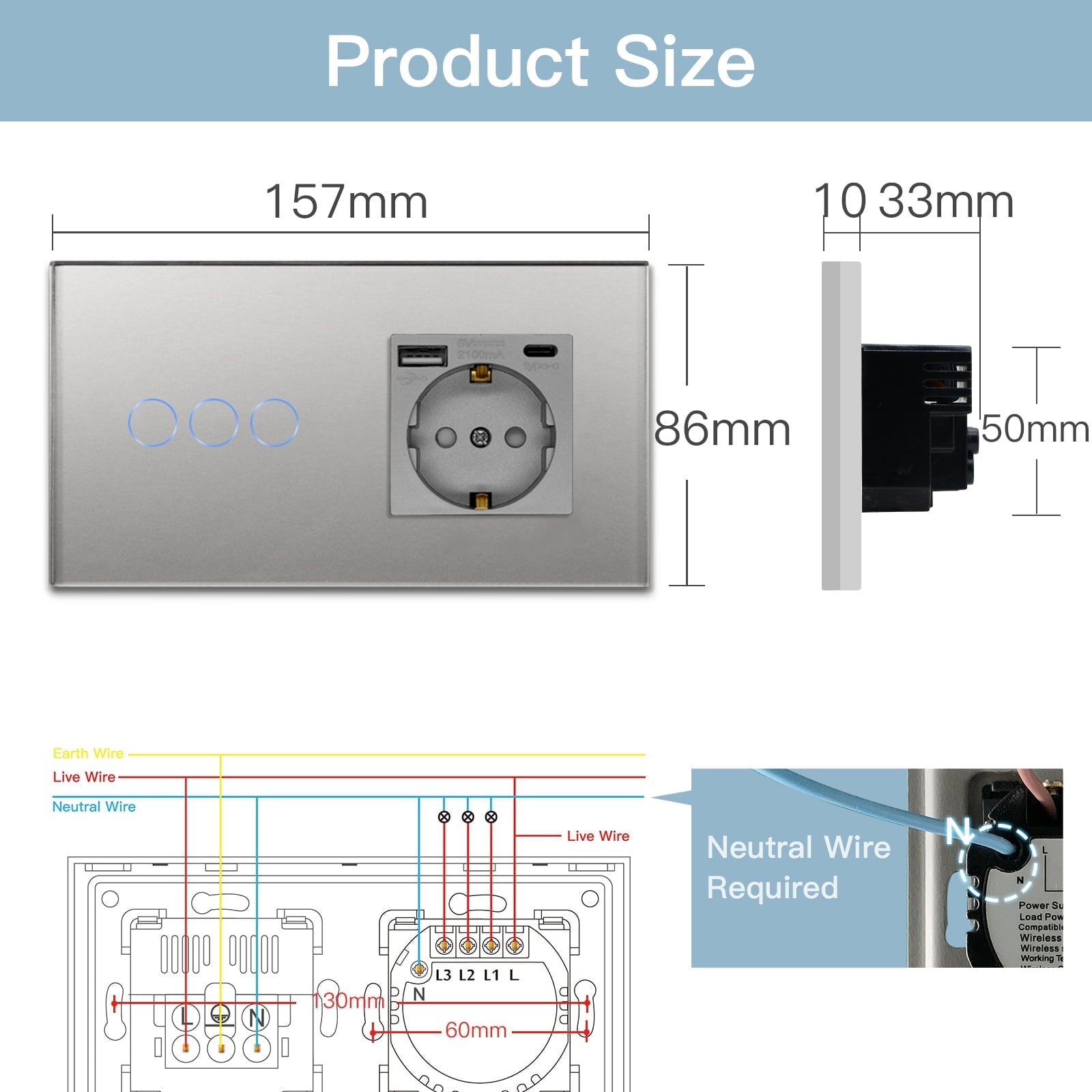 BSEED 1/2/3 Gang Wifi Light Switch Plus EU Wall USB Socket fast charge Type-c Light Switches Bseedswitch 