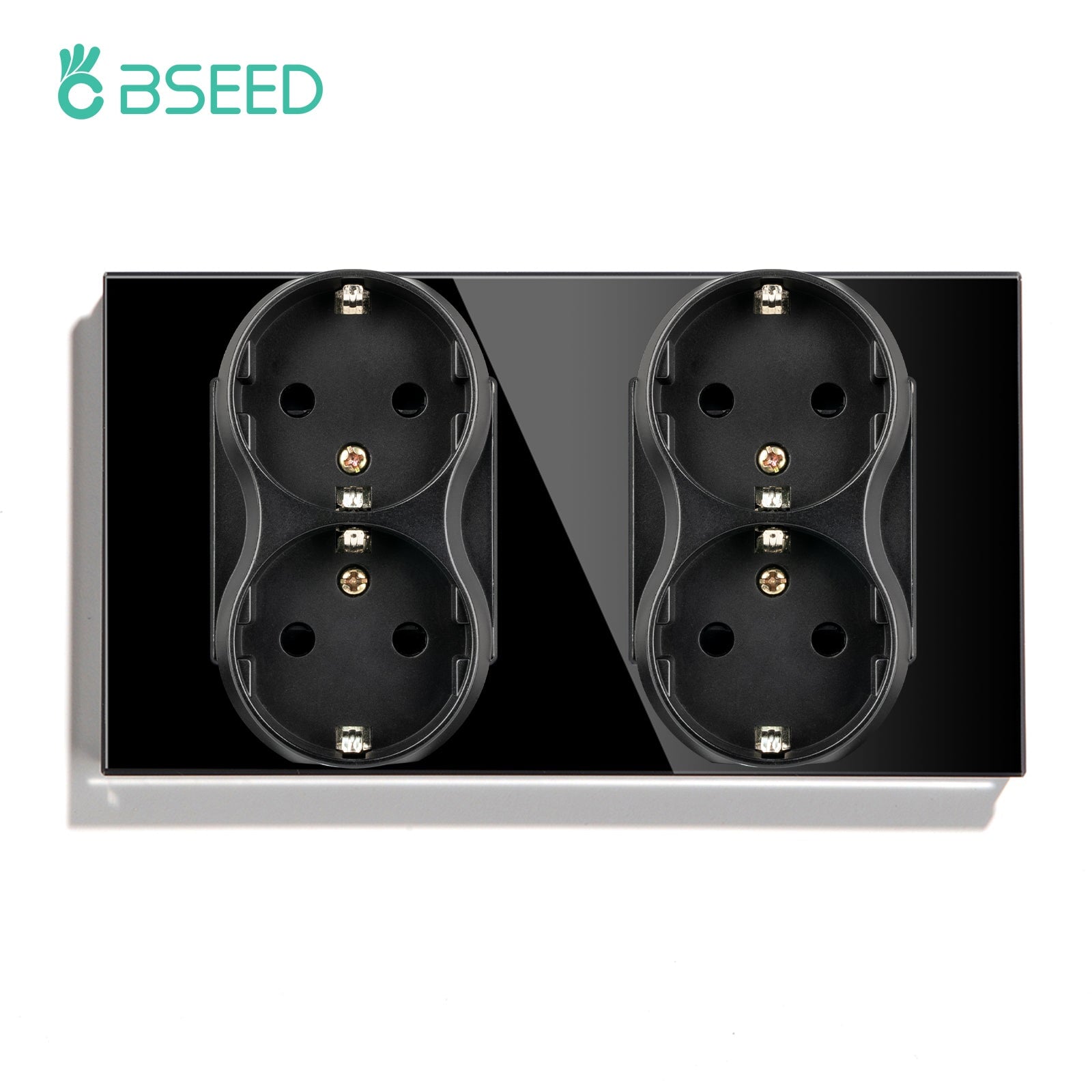 BSEED EU Double Sockets Power Wall Outlet Home Wall Power Sockets Glass Panel Power Outlets & Sockets Bseedswitch Black Double 