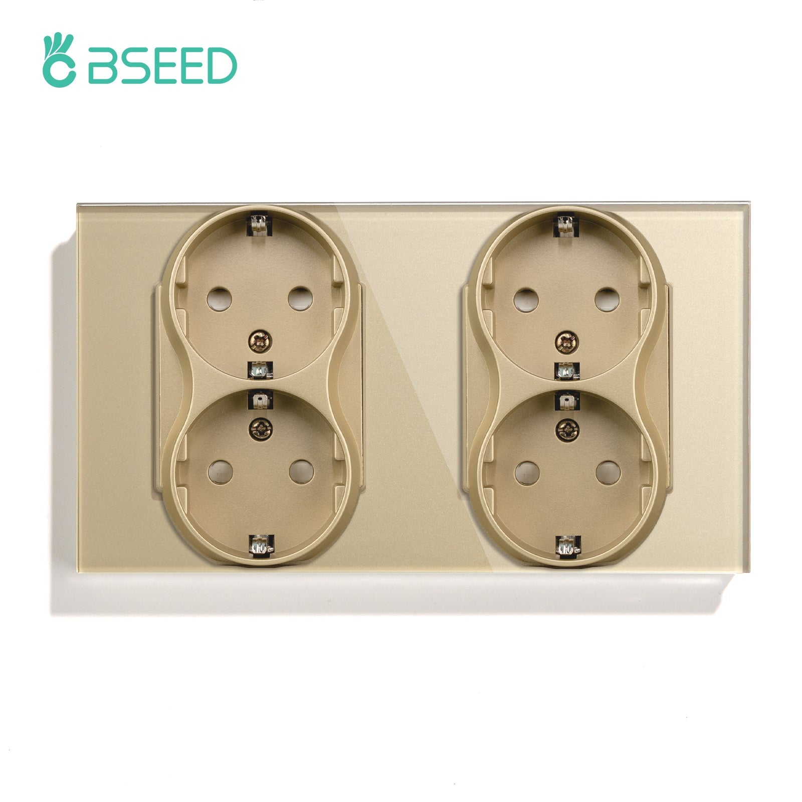 BSEED EU Double Sockets Power Wall Outlet Home Wall Power Sockets Glass Panel Power Outlets & Sockets Bseedswitch Gold Double 