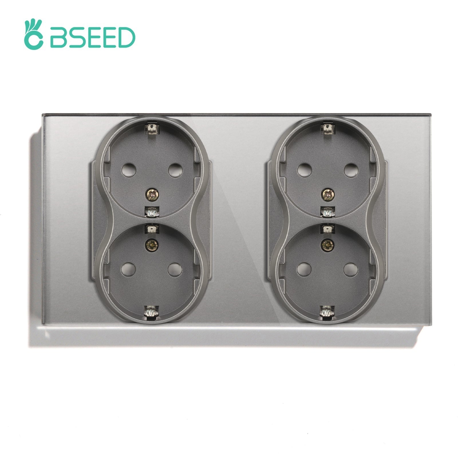 BSEED EU Double Sockets Power Wall Outlet Home Wall Power Sockets Glass Panel Power Outlets & Sockets Bseedswitch Grey Double 
