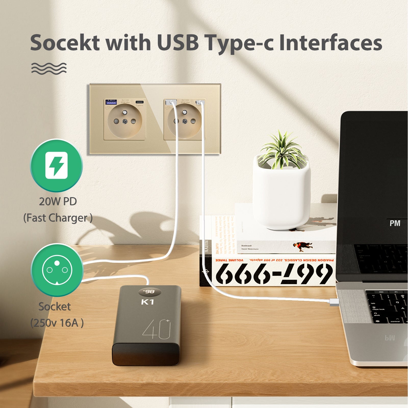 BSEED FR sockets with 20W PD Fast Charge Type-C Interface Outlet Wall Socket Power Outlets & Sockets Bseedswitch 