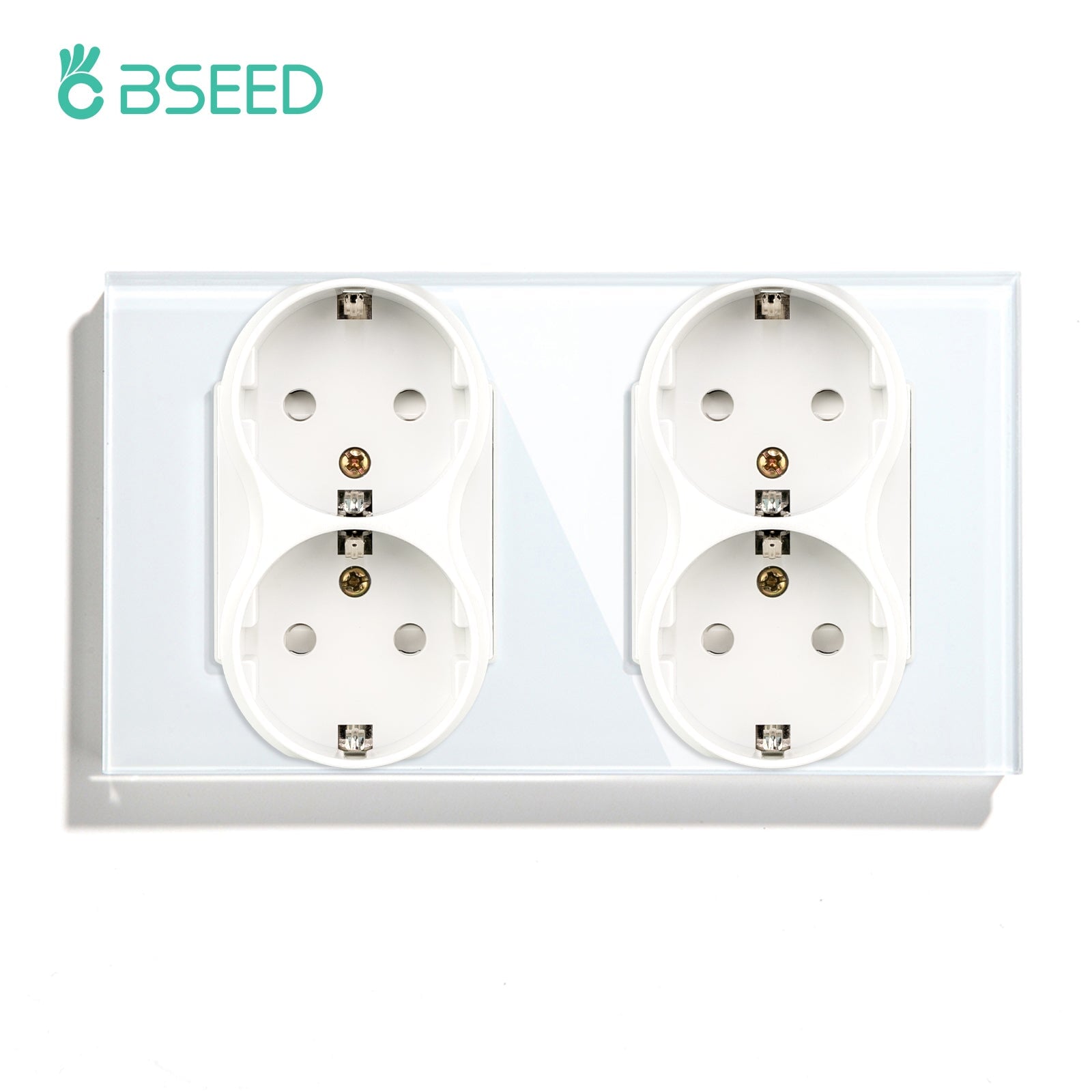 BSEED EU Double Sockets Power Wall Outlet Home Wall Power Sockets Glass Panel Power Outlets & Sockets Bseedswitch White Double 