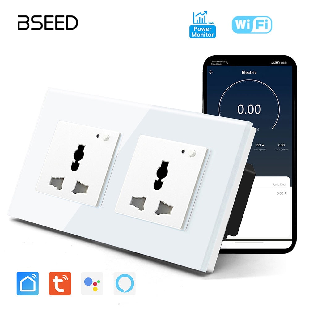 BSEED Smart WiFi Multi-Function Wall Sockets with Energy monitoring Bseedswitch White Double 