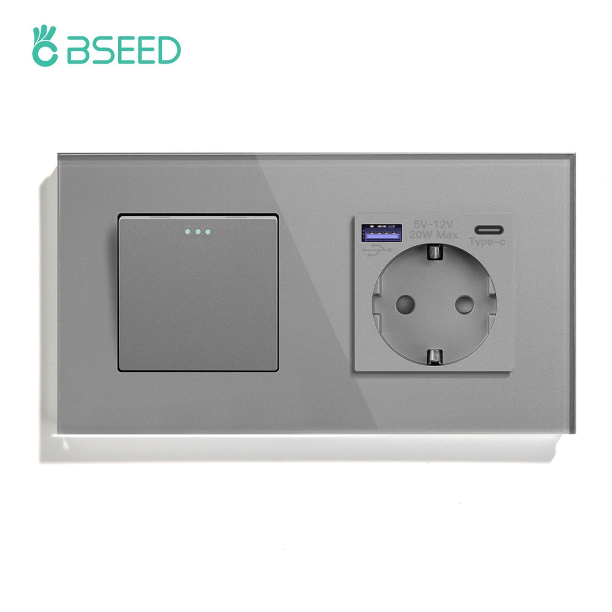 BSEED Mechanical 1/2/3 Gang 1/2Way Touch Light Switch With Normal Eu Socket with FAST charge typcs-c Power Outlets & Sockets Bseedswitch Grey 1Gang 1Way