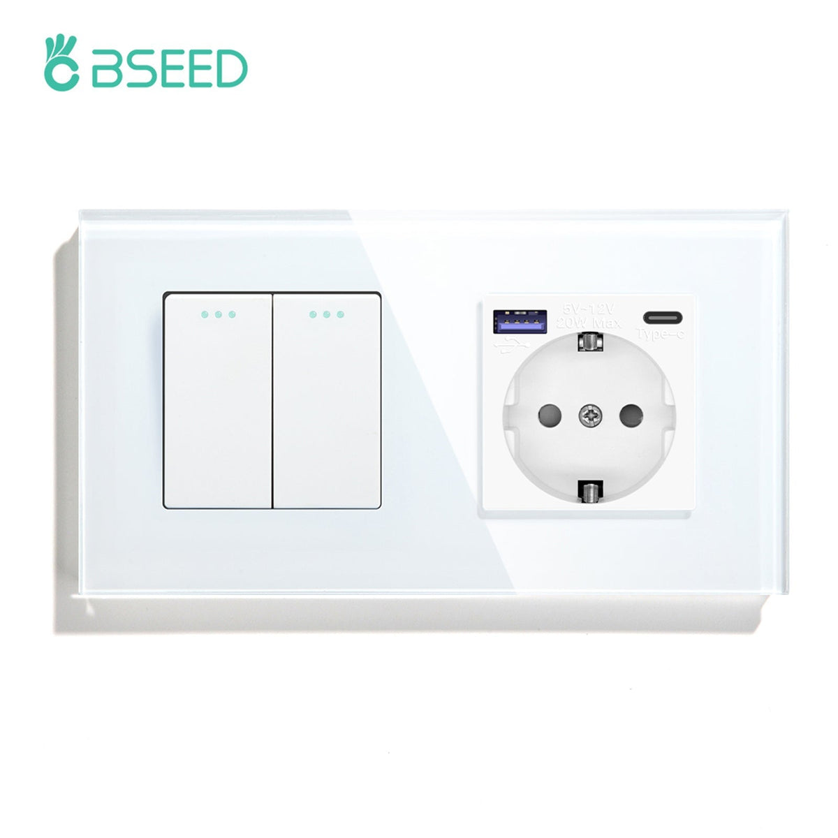 BSEED Mechanical 1/2/3 Gang 1/2Way Touch Light Switch With Normal Eu Socket with FAST charge typcs-c Power Outlets & Sockets Bseedswitch White 2Gang 1Way