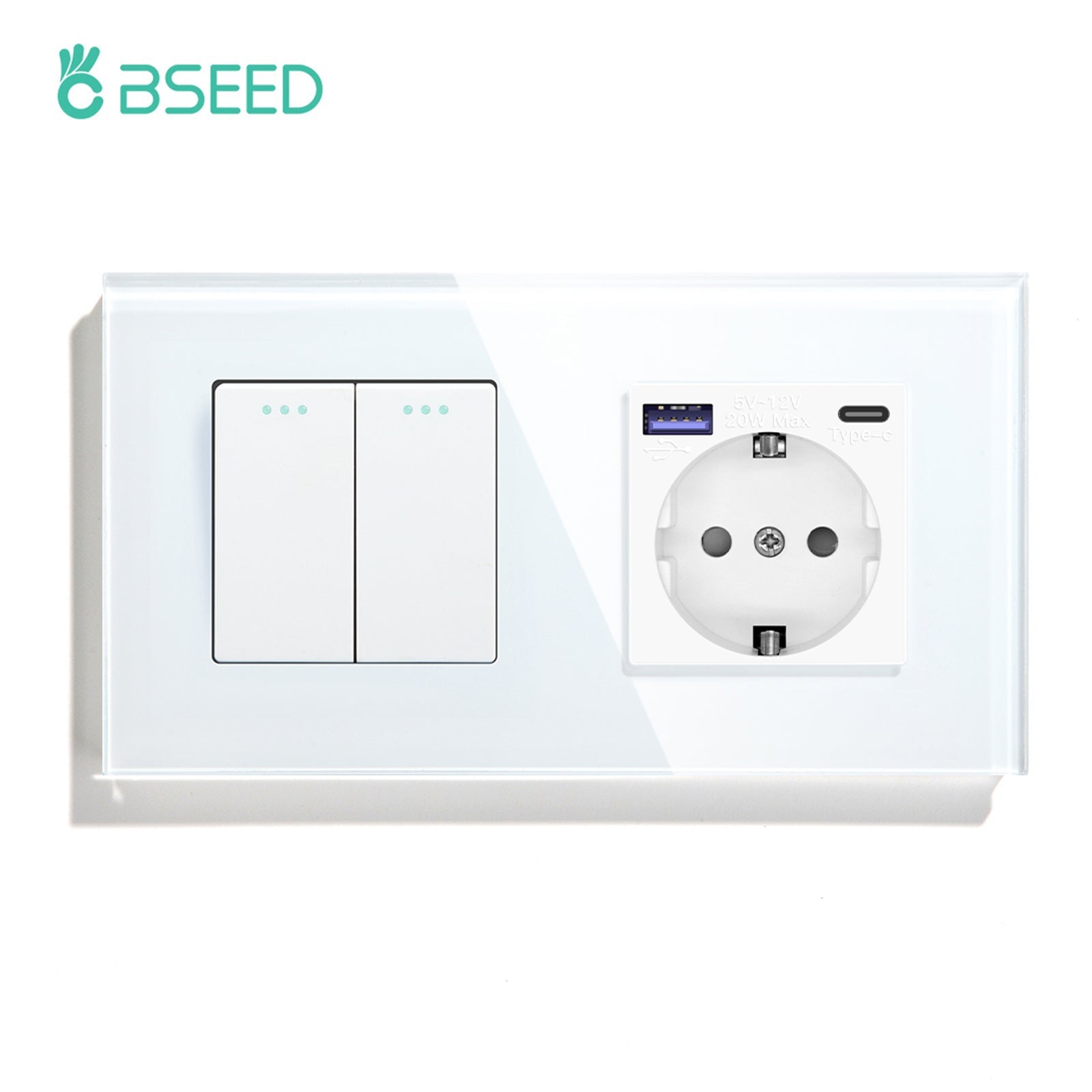 BSEED Mechanical 1/2/3 Gang 1/2Way Touch Light Switch With Normal Eu Socket with FAST charge typcs-c Power Outlets & Sockets Bseedswitch White 2Gang 1Way