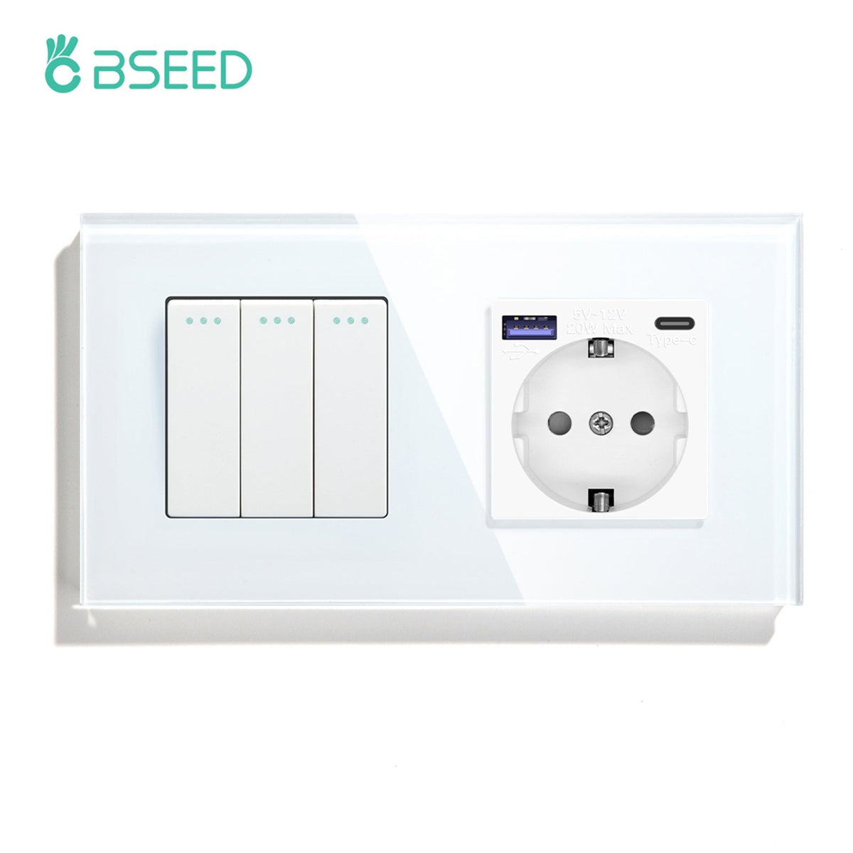 BSEED Mechanical 1/2/3 Gang 1/2Way Touch Light Switch With Normal Eu Socket with FAST charge typcs-c Power Outlets & Sockets Bseedswitch White 3Gang 1Way