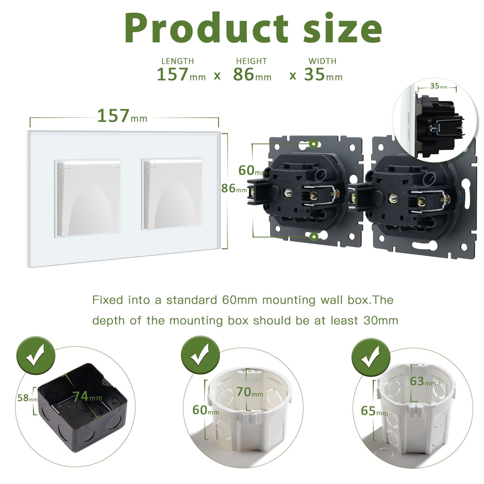 Bseed Waterproof Socket EU Standard Glass Panel with clamping technology Power Outlets & Sockets Bseedswitch 