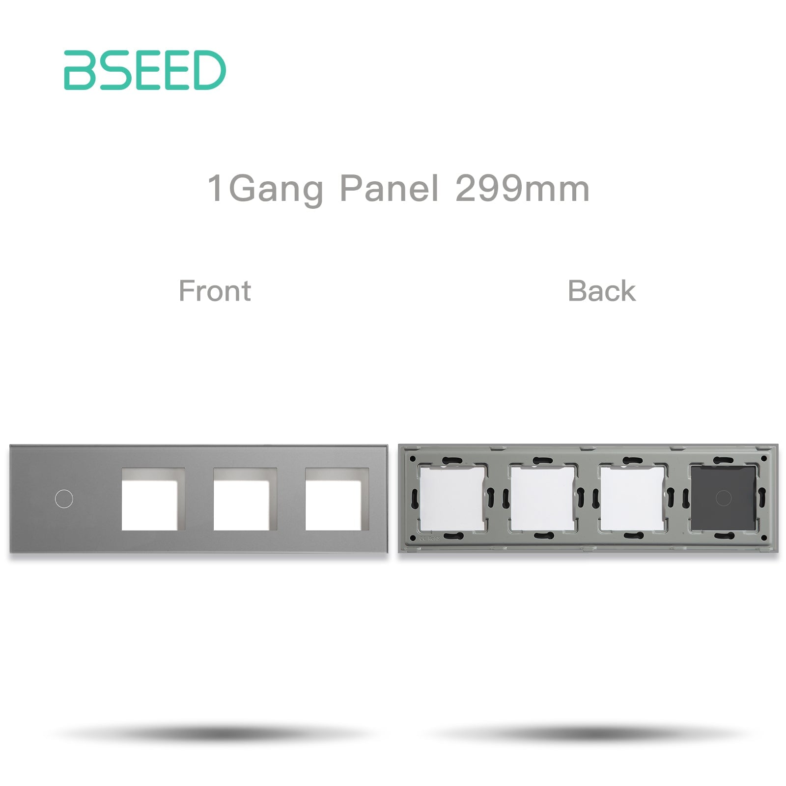 Bseed Panel with Triple Frame Crystal Glass 1/2/3 Gang with 3 Slots Bseedswitch Grey 1Gang + 3slots 