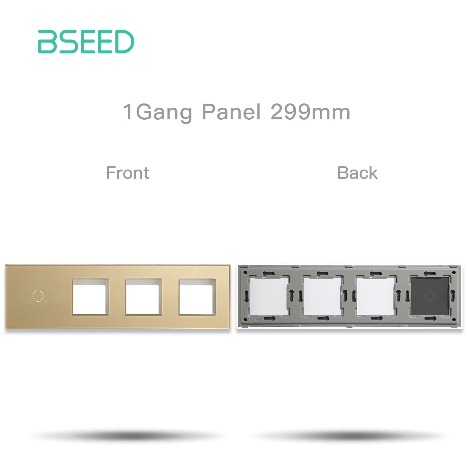 Bseed Panel with Triple Frame Crystal Glass 1/2/3 Gang with 3 Slots Bseedswitch Golden 1Gang + 3slots 