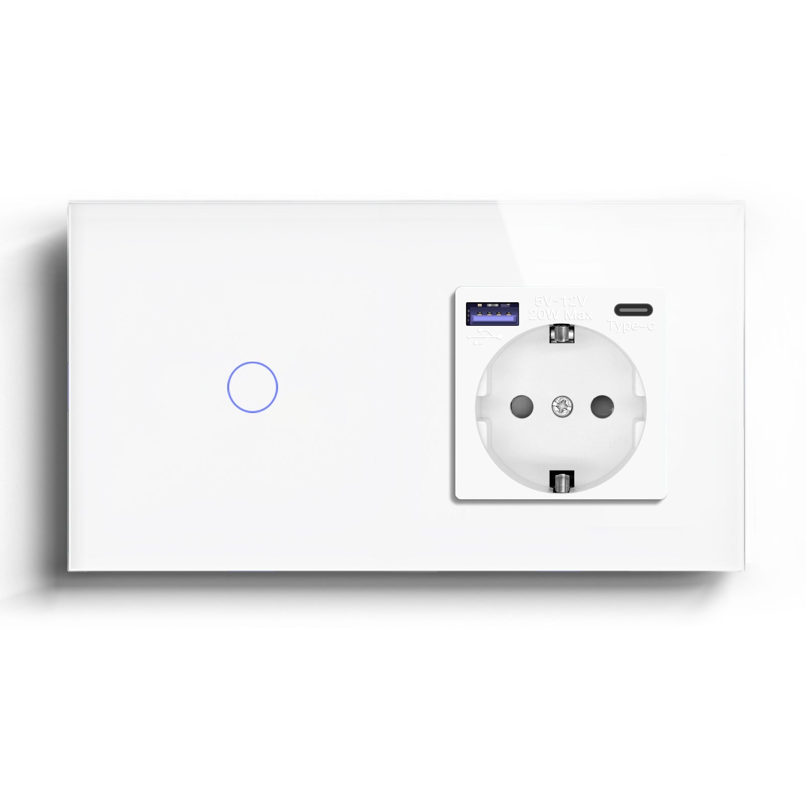 BSEED 1/2/3 Gang Wifi Light Switch Plus EU Wall USB Socket fast charge Type-c Light Switches Bseedswitch White 1Gang 