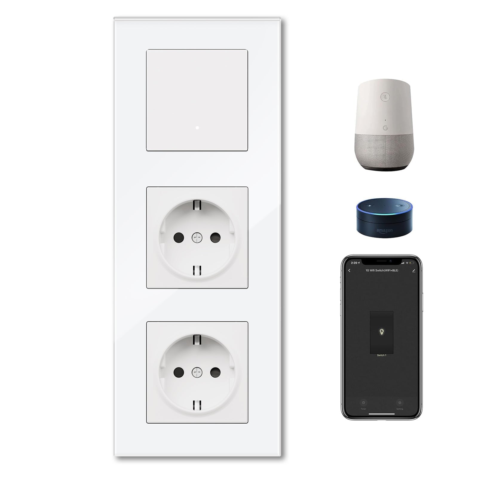 Echo Series Smart Wifi Switch With Normal Double EU Socket Work with Tuya Google assistant Power Outlets & Sockets Bseedswitch 