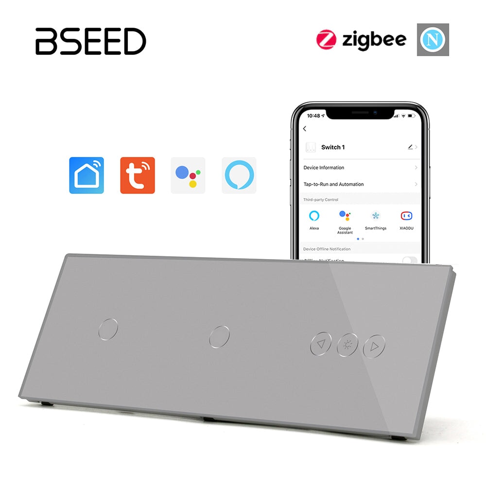 BSEED Double 1Gang zigbee Switch With zigbee dimmer Switch 228mm 照明开关 Bseedswitch Grey 1Gang+1Gang+Dimmer Switch 