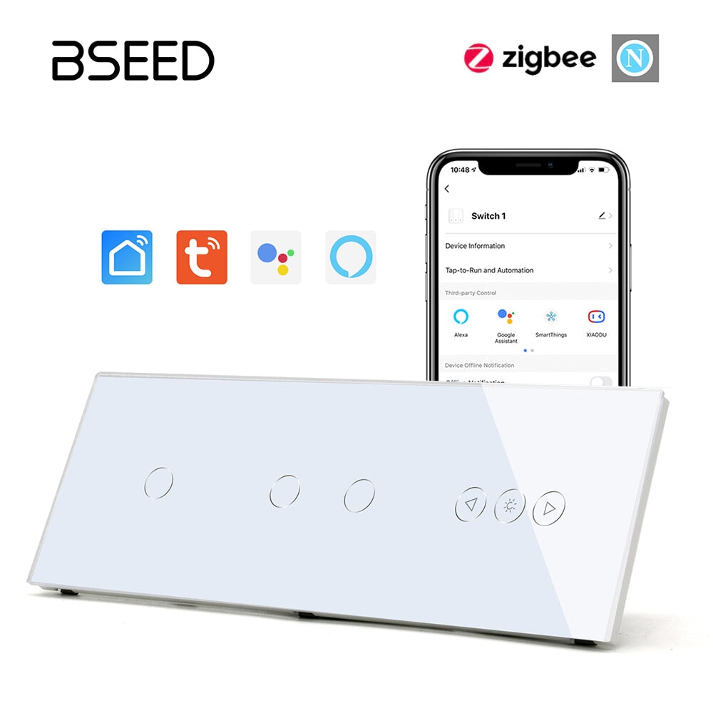 BSEED Double 1Gang zigbee Switch With zigbee dimmer Switch 228mm 照明开关 Bseedswitch White 1Gang+2Gang+Dimmer Switch 