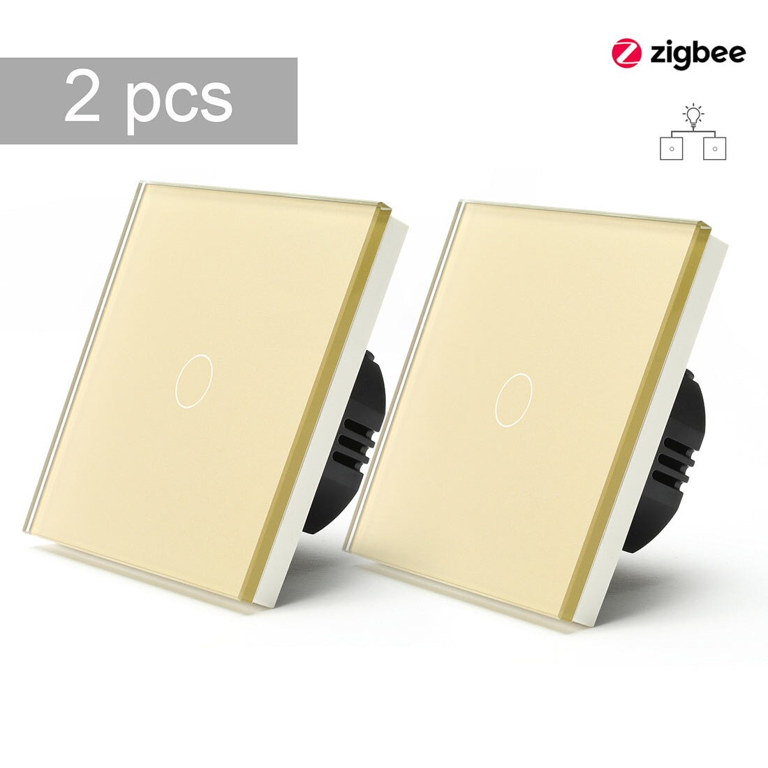 BSEED Zigbee Single Live Line Switch 1/2/3 Gang 1/2/3 Way Wall Smart Light Switch Single Live Line 1/2/3 pack Light Switches Bseedswitch Golden 1Gang 2 Pcs/Pack